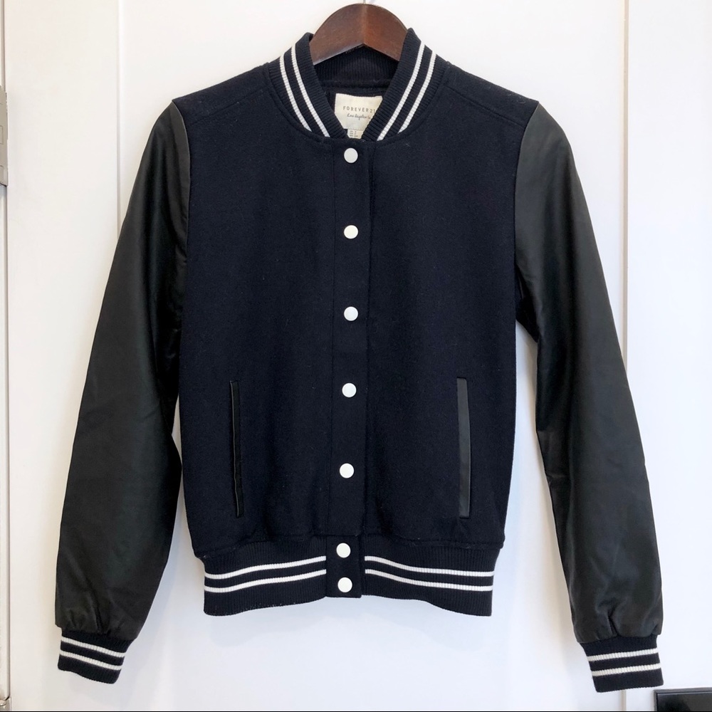 Forever 21 Faux Leather Varsity Jacket Size Small